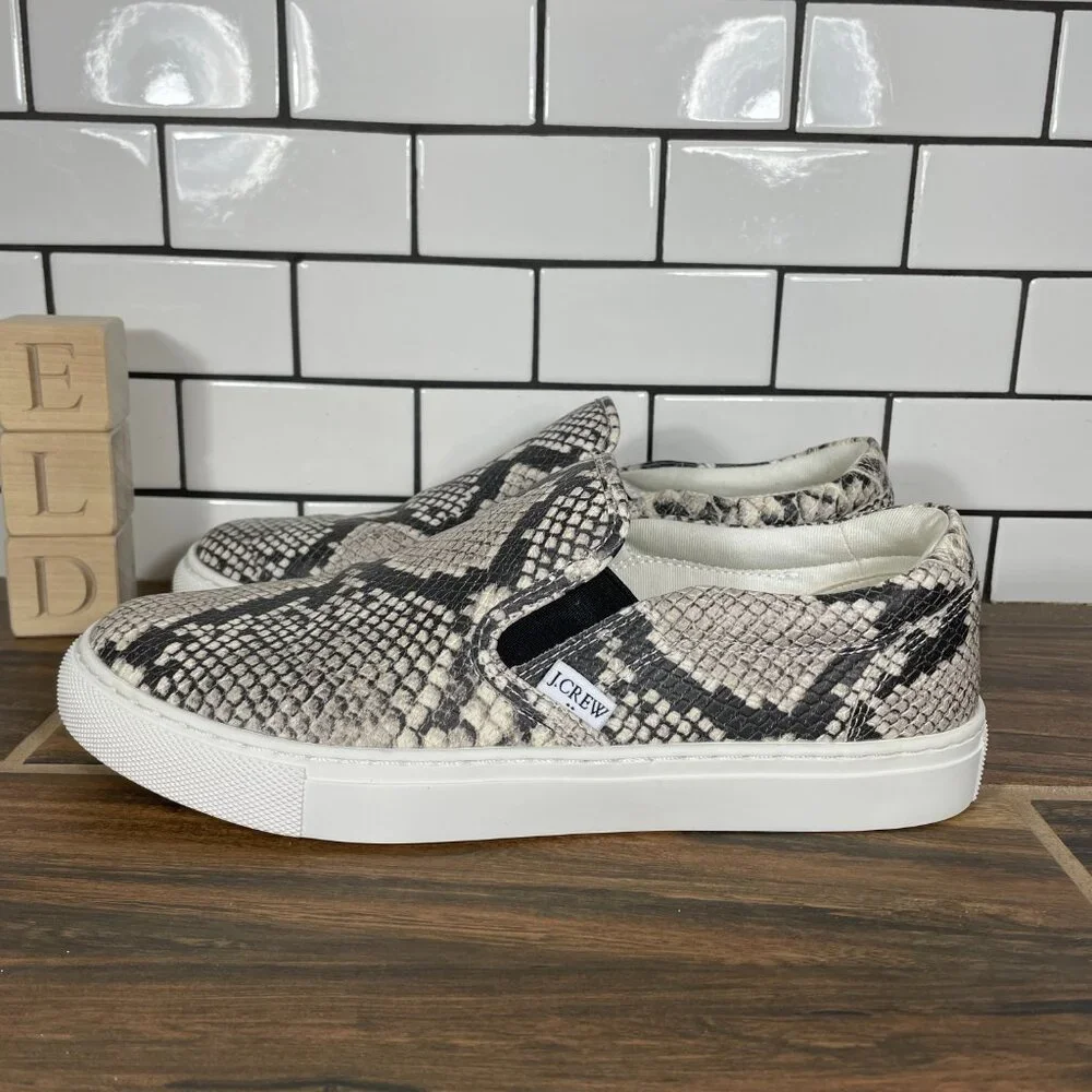 J.CREW Factory Road Trip Womens 9 Shoes Faux Snakeskin Embossed Slip On Sneakers